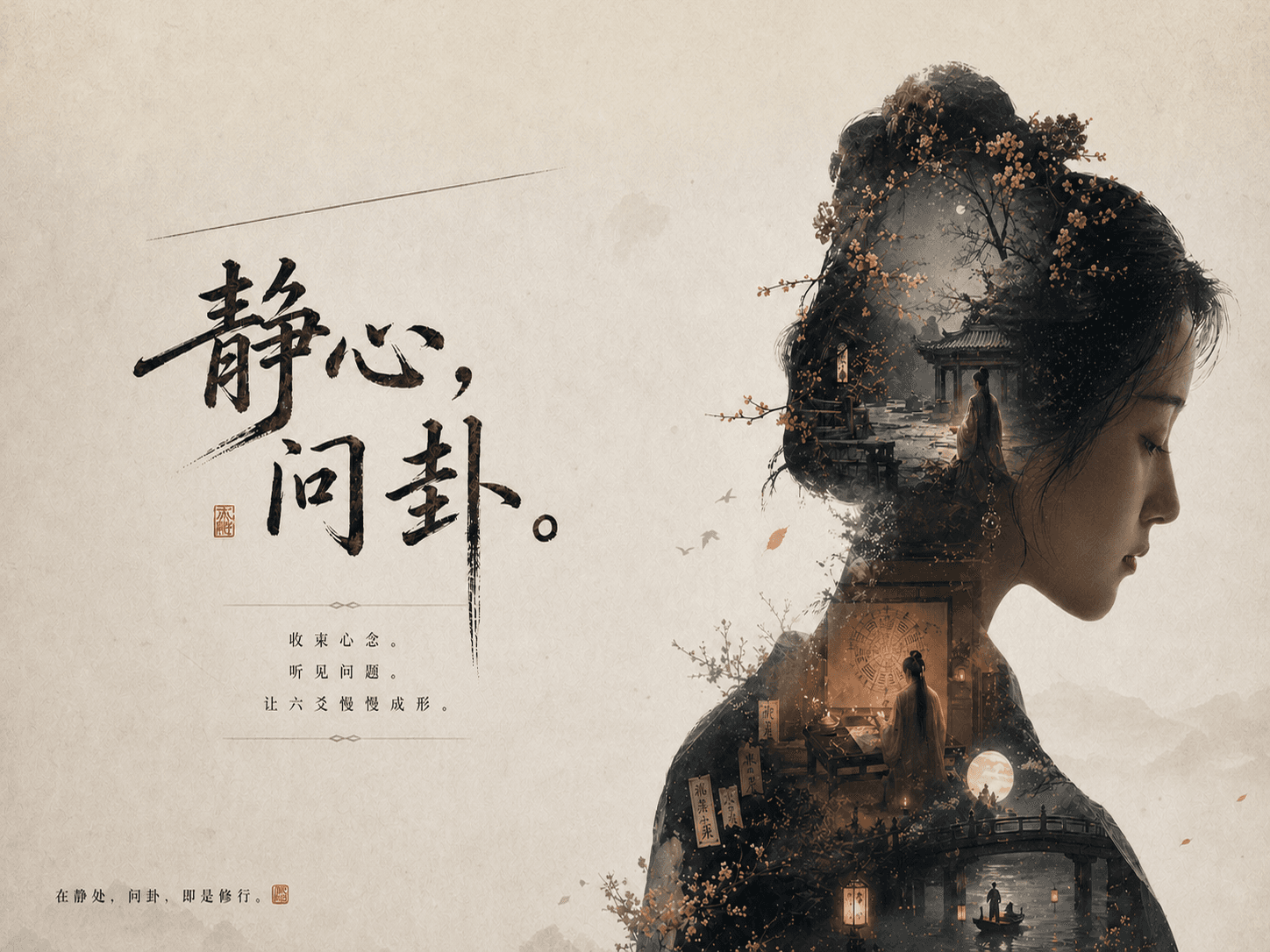 易经起卦。静心，问卦。收束心念。听见问题。让六爻慢慢成形。